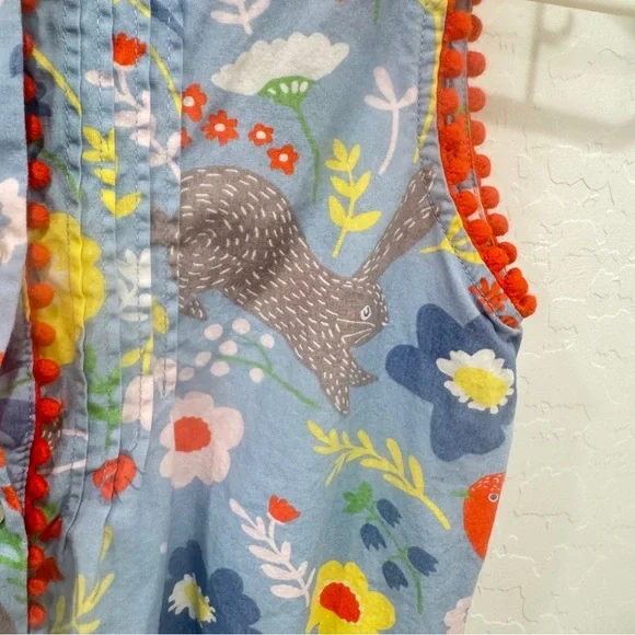 Mini Boden Romper Size 9-10Y  Blue Sleeveless Garden Print Mouse Bunny Flower - Picture 4 of 7